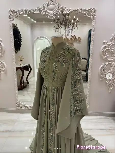 Florettarobe caftan marocain robe de soirée musulmane a-ligne manches longues en mousseline de soie Applique dubaï arabe Abaya islamique personnalisé