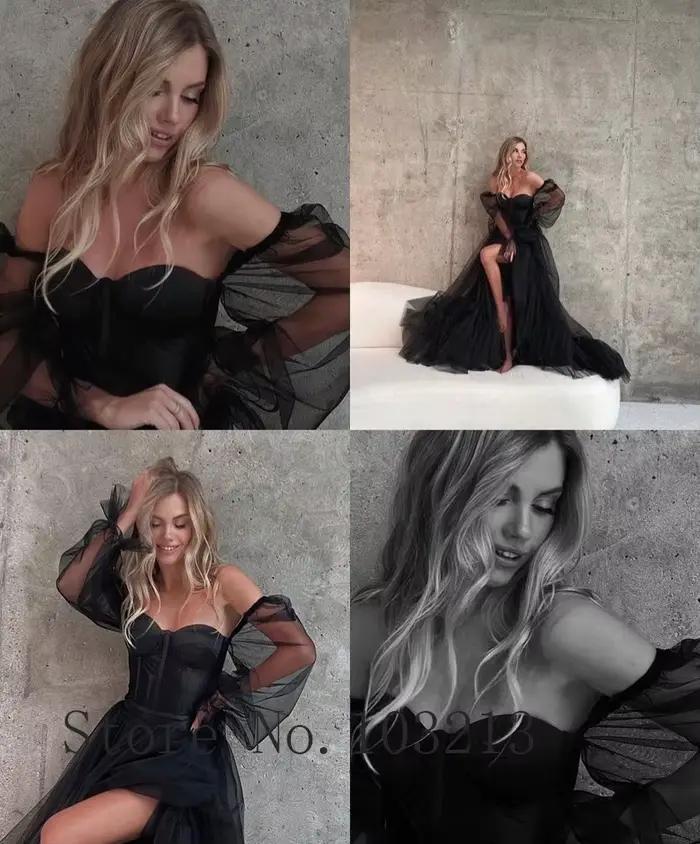 Robe De mariée noire gothique Vintage ligne
