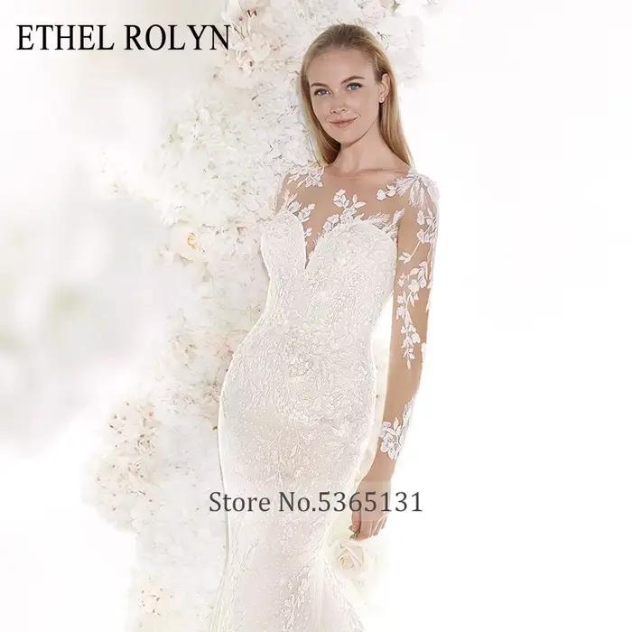 ETHEL ROLYN romantique sirène robes De mariée à manches longues Sexy chérie brillant Illusion