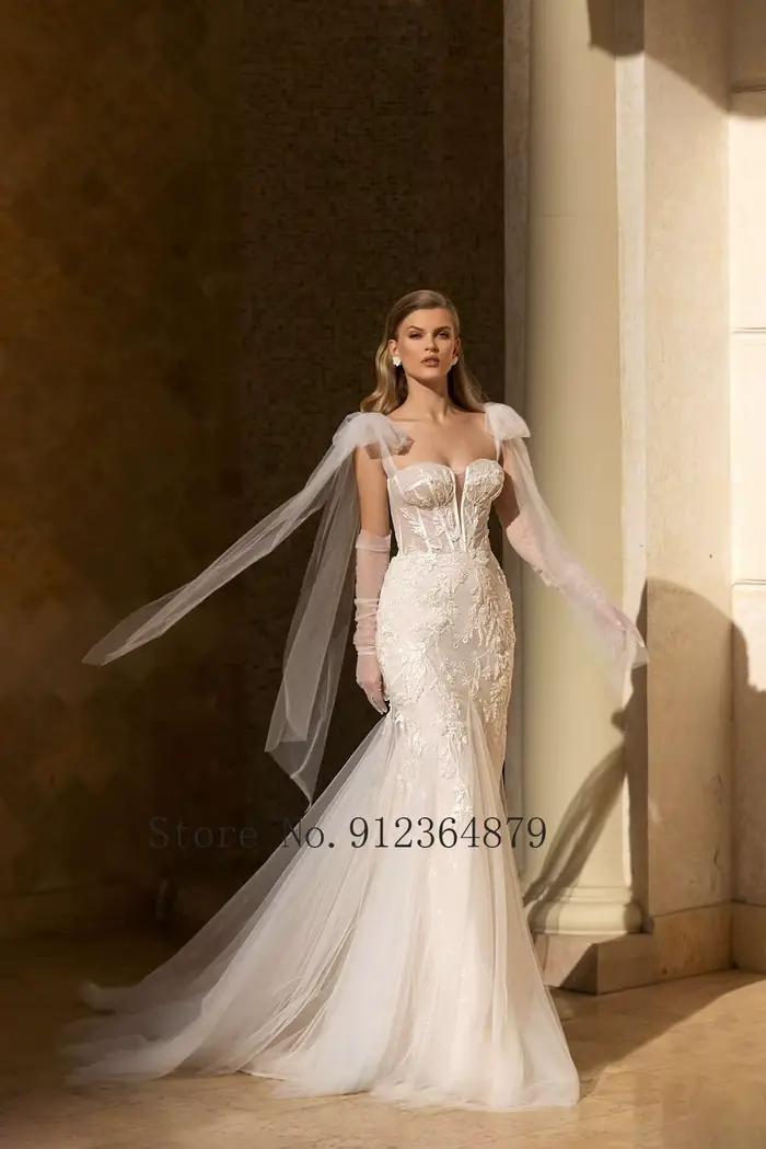 Robes de mariée sirène de luxe avec appliques en dentelle