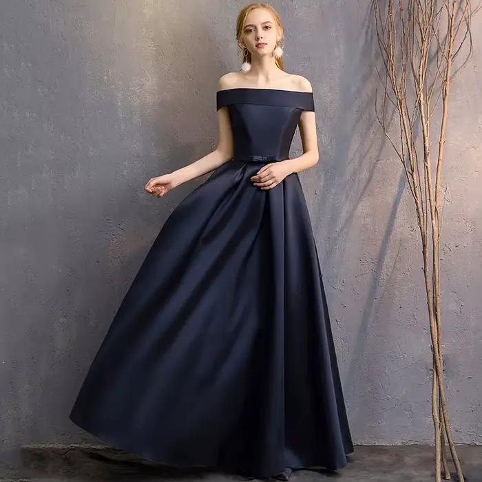 Robe de Demoiselle d'Honneur Formelle Bleu Marine Élégante Longue pour Soirée de Bal
