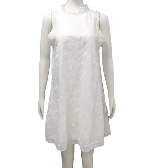 Robe décontractée ample pour femme – Nouvelle collection estivale – Dentelle unie brodée – Jupe trapèze style gilet –