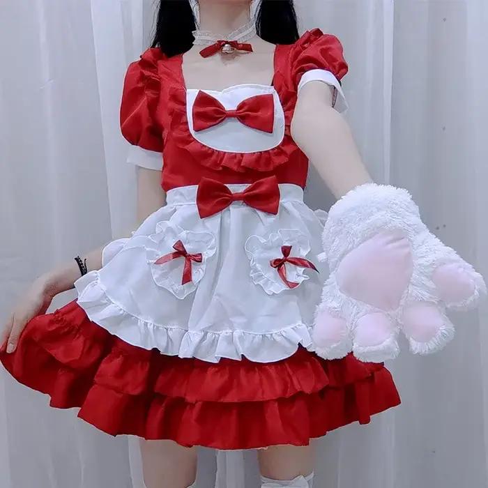 Robe Lolita Sexy Japonaise Crème Petite Demoiselle De Miel Costume Bleu Rose Rouge Noir