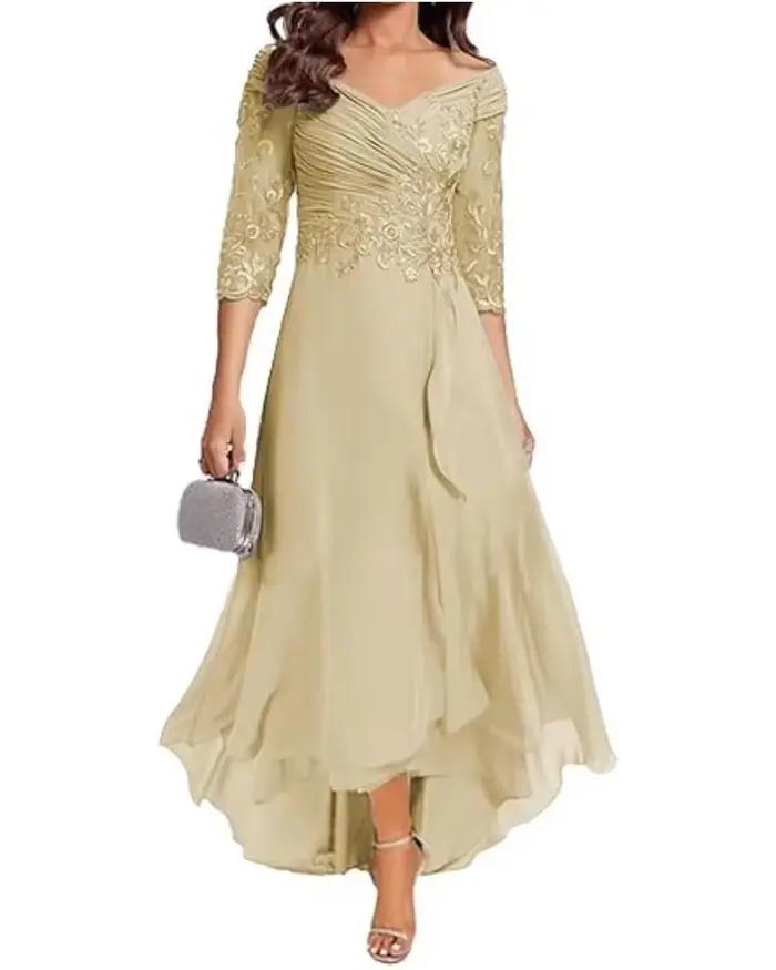 Robe de mère de mariée en mousseline de soie col V élégante pour soirées formelles et occasions spéciales
