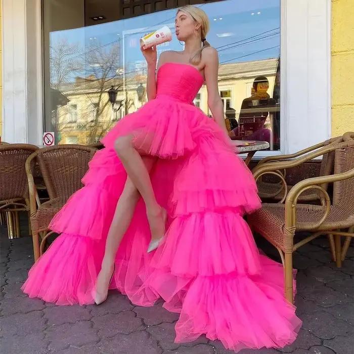 Robe de bal élégante personnalisée en tulle à volants étagés