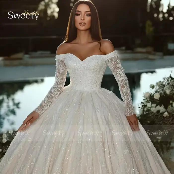 Robe De mariée à paillettes en Organza avec dentelle brodée