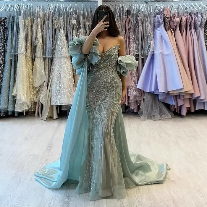 Robe de soirée sirène rouge arabe de luxe