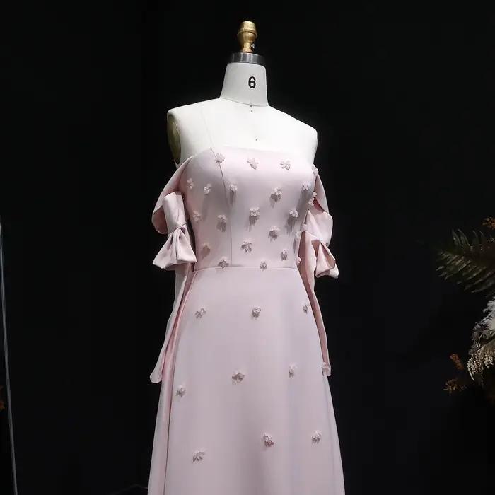 Sharon Said Robe de soirée rose élégante pour femme avec perles florales 3D surjupe à manches longues pour mariage SS540 personnalisable
