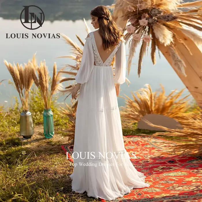 Modiis-Robe de mariée à manches longues avec broderie