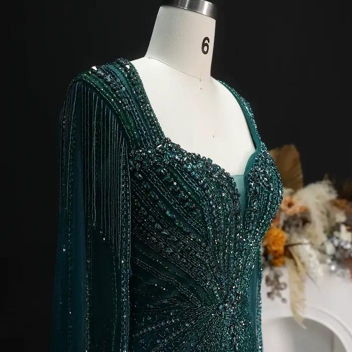 Robe Sharon Said en polyester avec manches cape et train de la cour pour soirée officielle et occasions spéciales