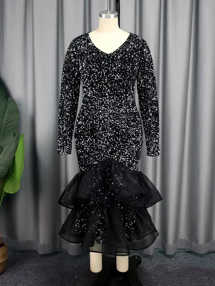 Robe sirène à paillettes longues pour femmes