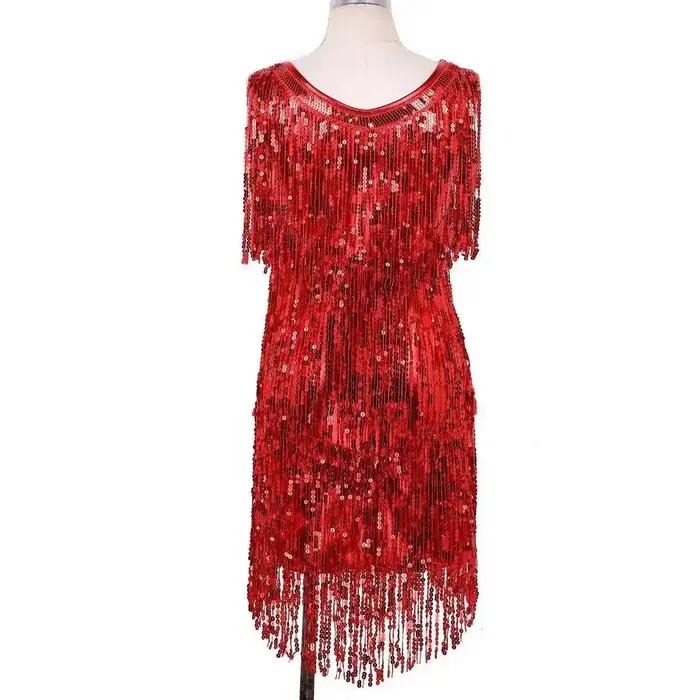 Robe de danse latine à franges et sequins pour femmes