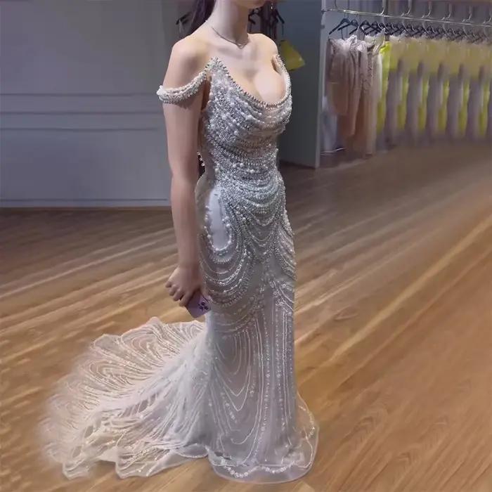 Dubaï blanc nu épaules dénudées sirène robes de soirée de luxe