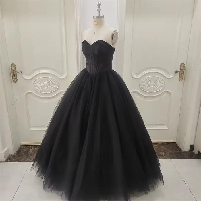 ZJHau23-Robe de Mariée Noire Gothique Personnalisée