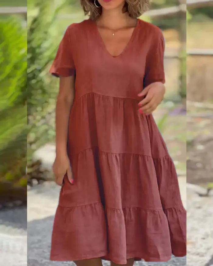 Robes décontractées en coton et lin pour femmes