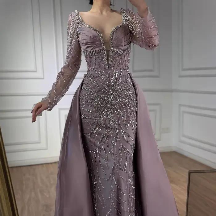 Robe de soirée de luxe en perles bleues