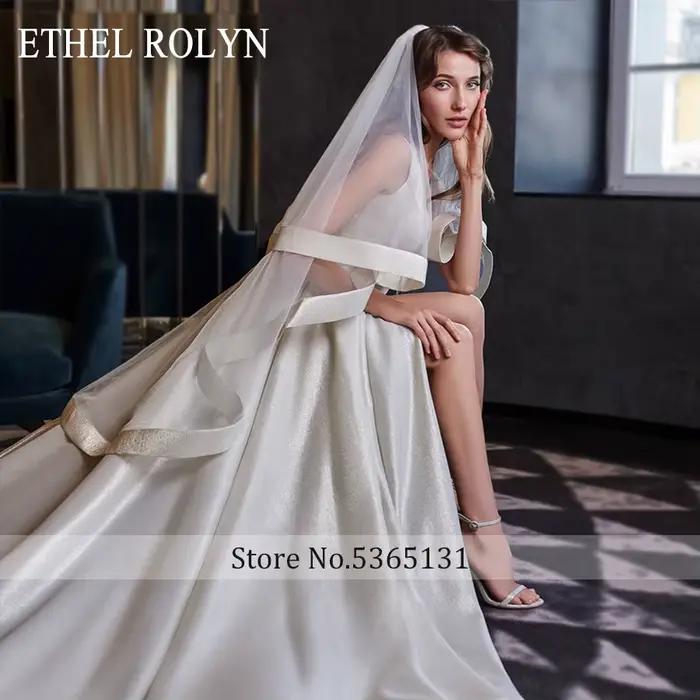 ETHEL ROLYN Robe De mariée trapèze élégante col en v Satin dos nu à lacets robes