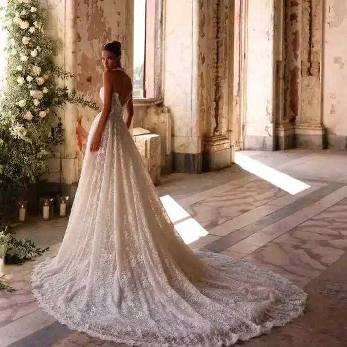 Robe De bal en dentelle brillante robes De mariée royales chérie longue queue