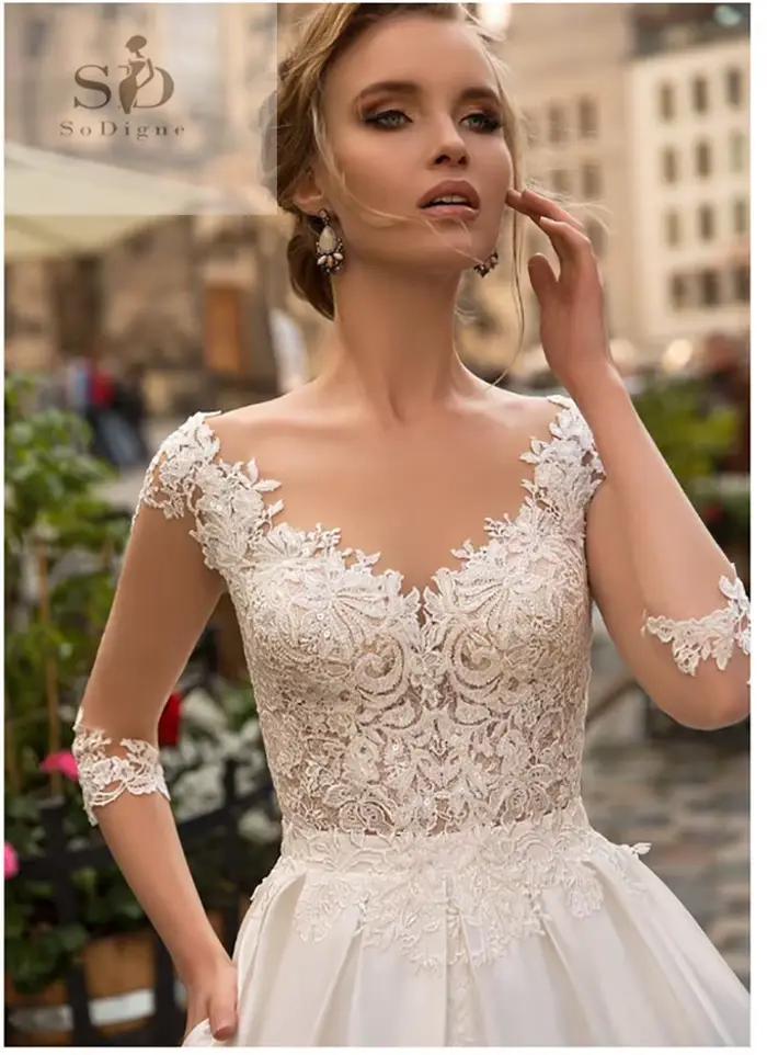 SoDigne-Robe de mariée à manches longues pour femmes