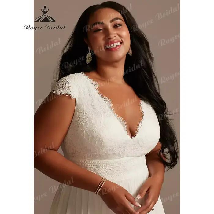 Col en V une ligne robe de mariée 2025 en mousseline de soie Court Train