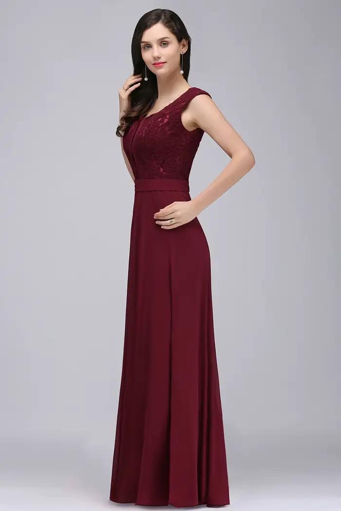 Robe de soirée longue bordeaux pour femmes