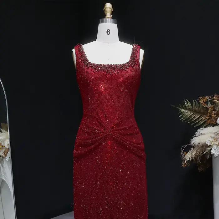 Robe de soirée sirène Sharon Said de luxe rouge bordeaux à col carré