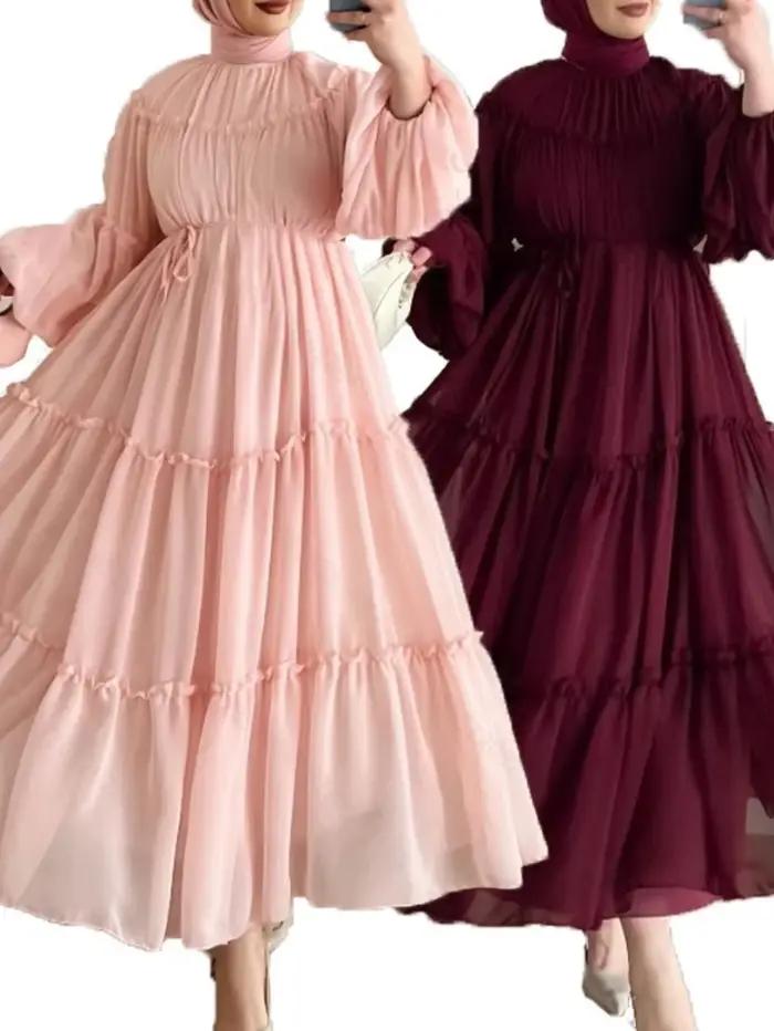 Robe élégante de dubaï pour femmes musulmanes Abaya Eid Ramadan Jalabiya robes de soirée solides