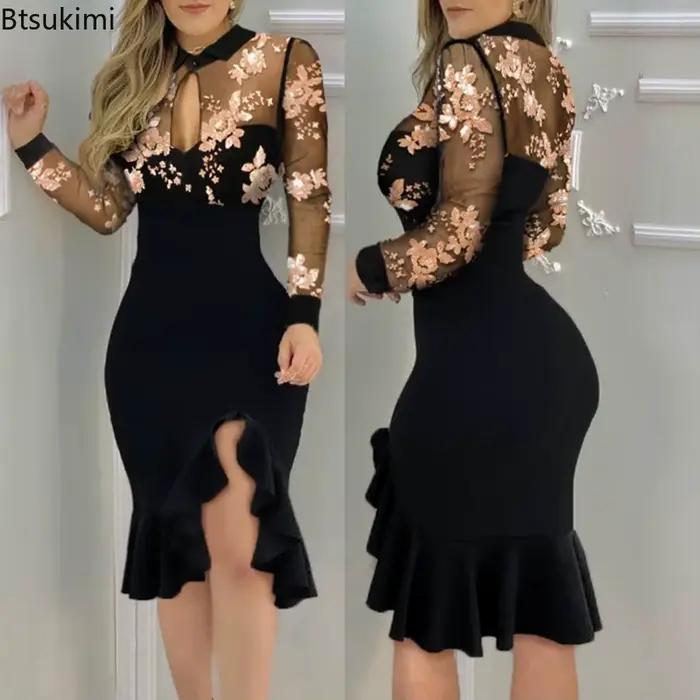 Robe à volants en polyester pour femmes, élégante et sophistiquée, idéale pour soirées et occasions spéciales