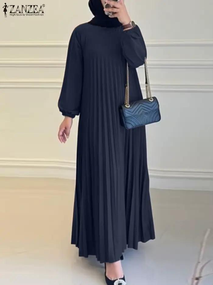 Robe d'été plissée à manches longues pour femmes