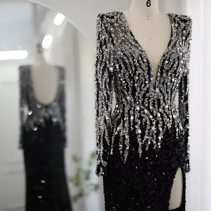 Sharon Said-Robe de Soirée Noire à Paillettes