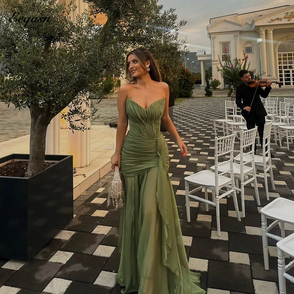 Robes De soirée modernes vert Olive sirène robe longue en mousseline De soie pour les invités De mariage Corset