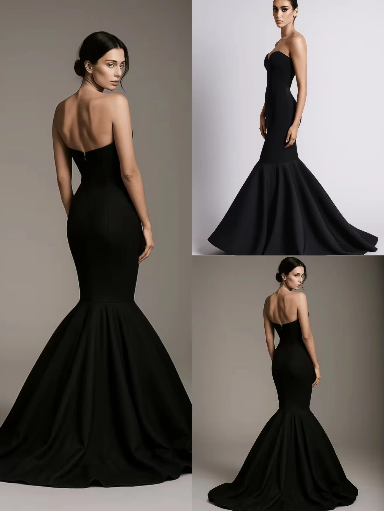 Robes de soirée luxueuses sans bretelles noires sexy pour femmes