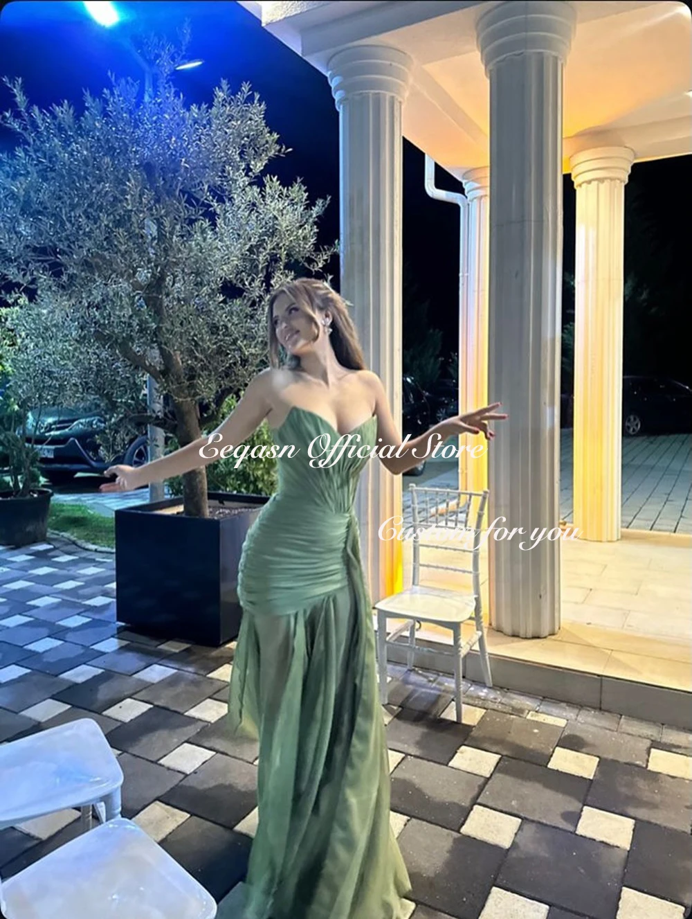 Robes De soirée modernes vert Olive sirène robe longue en mousseline De soie pour les invités De mariage Corset