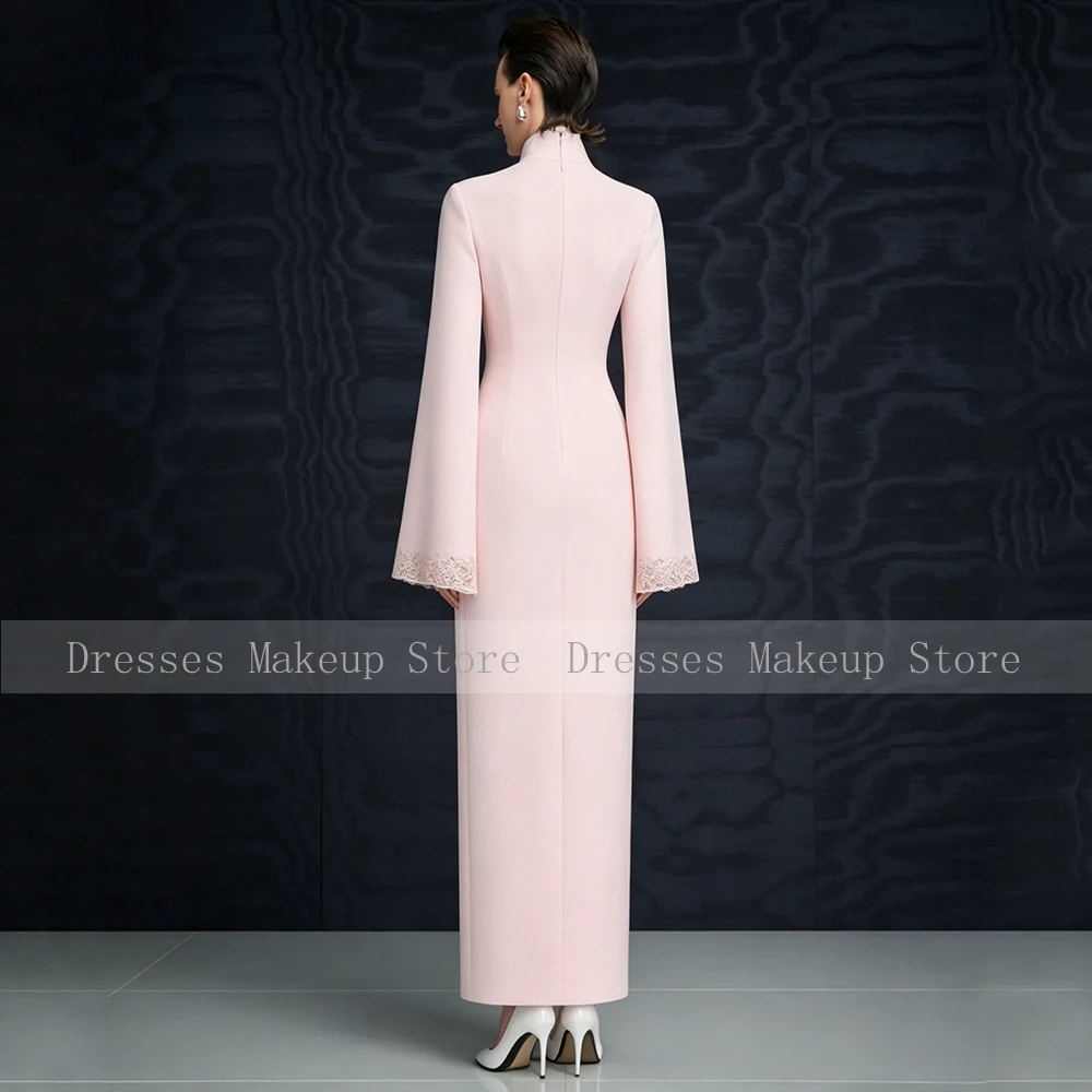 Robe de bal élégante personnalisée rose pâle à col montant