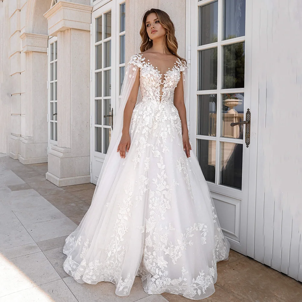 Robe de mariée avec cape à manches personnalisées
