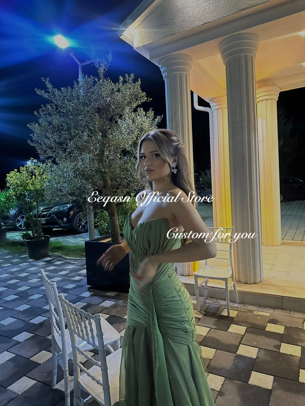 Robes De soirée modernes vert Olive sirène robe longue en mousseline De soie pour les invités De mariage Corset