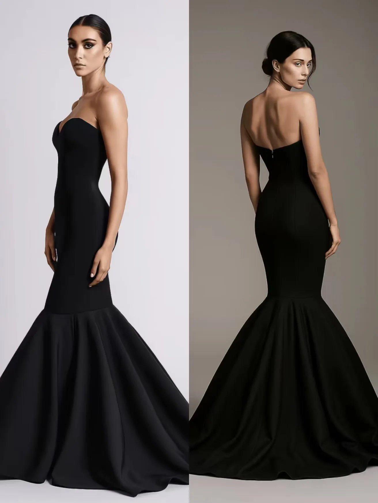 Robes de soirée luxueuses sans bretelles noires sexy pour femmes