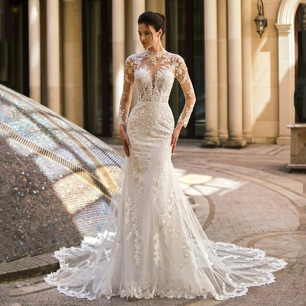 Robe de Mariée Sirène Personnalisée à Manches sulf