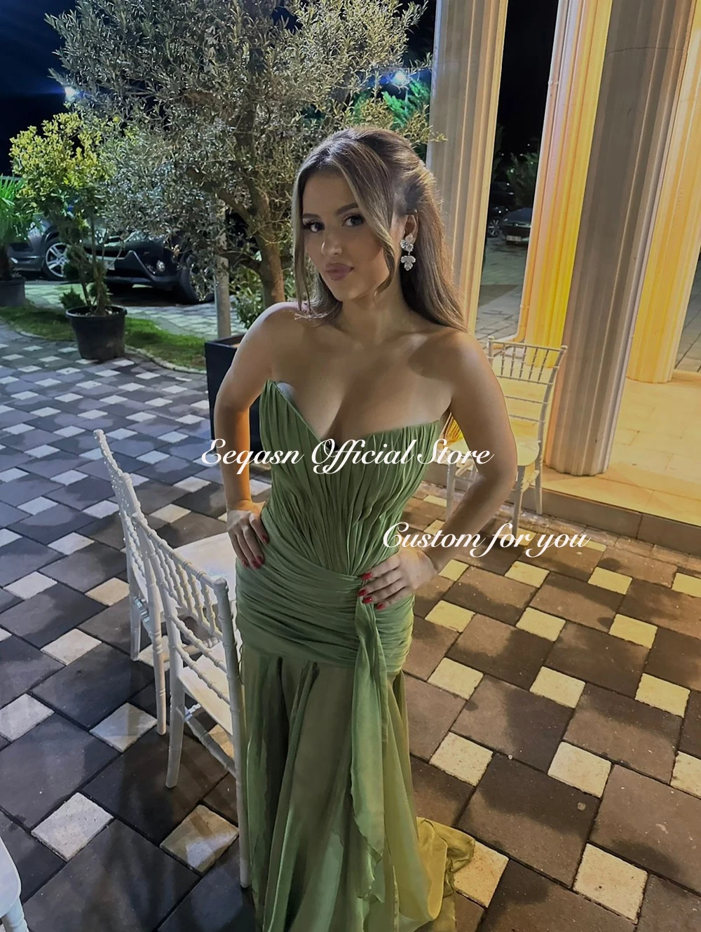 Robes De soirée modernes vert Olive sirène robe longue en mousseline De soie pour les invités De mariage Corset